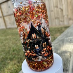 Halloween Cabin Snow Globe Tumbler 