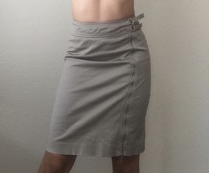 Beige High Leg Zipper Pencil Skirt