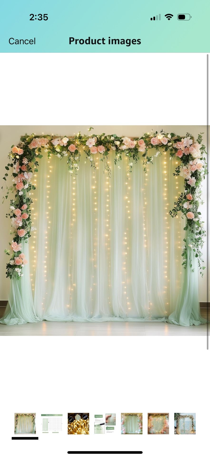 Tulle Backdrop Curtain with Lights String 10FT X 8FT Sage