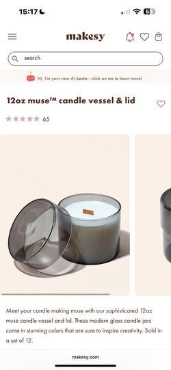 Makesy Brand 12 Oz Muse Candle Vessel And Lid