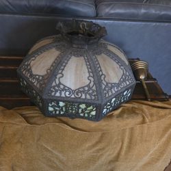Tiffany Style, Antique Slag Glass Hanging Lamp. Excellent Condition