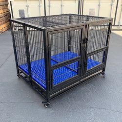 (Brand New) $190 Folding Heavy-Duty Dog Crate 41”x31”x34” Dual-Door Stackable Cage Kennel, Divider, Plastic Tray