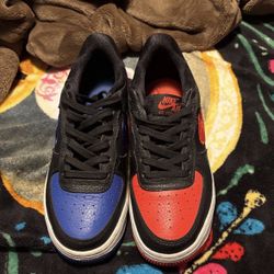 Nike Air Force 1 Black, Red, and Blue Sneakers