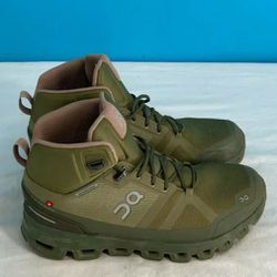 ON CLOUD Cloudrock Wateeroof Women's Olive Green Brown Weatherproof Lace up Shoes Boots Size-9