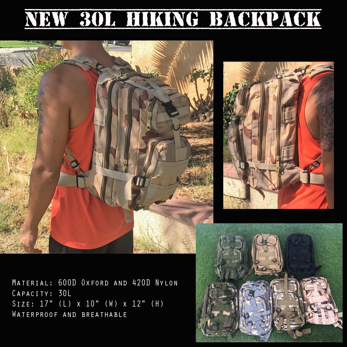 New 30L Hiking Backpack Rucksack Tactical