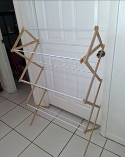 folding clothes drying rack wood frame with vinyl dowels $15 FIRM