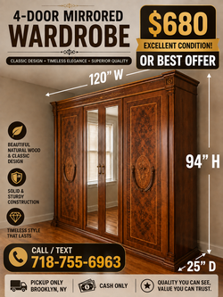 SOLID WOOD WARDROBE HEAVY & HIGH QUALITY $580 — REASONABLE OFFERS WELCOME L 108" × W 23" × H 91"