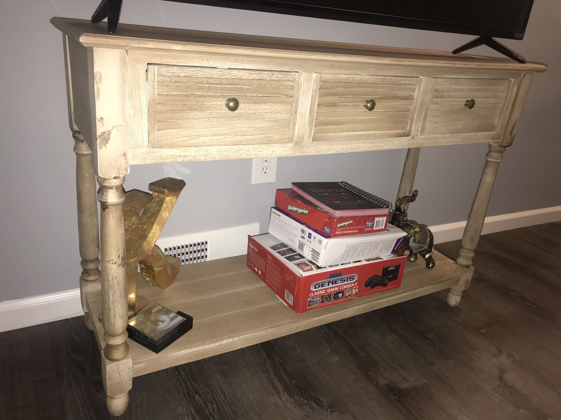 Rustic beige wood Tv stand with storage