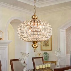 New 16.5" Modern 4-Light Round Crystal Pendant Light Antique Globe Chandelier Adjustable Dimmable