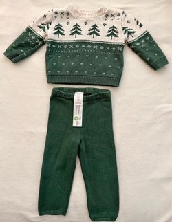 Carters Little Planet Organic 12 month green tree sweater set