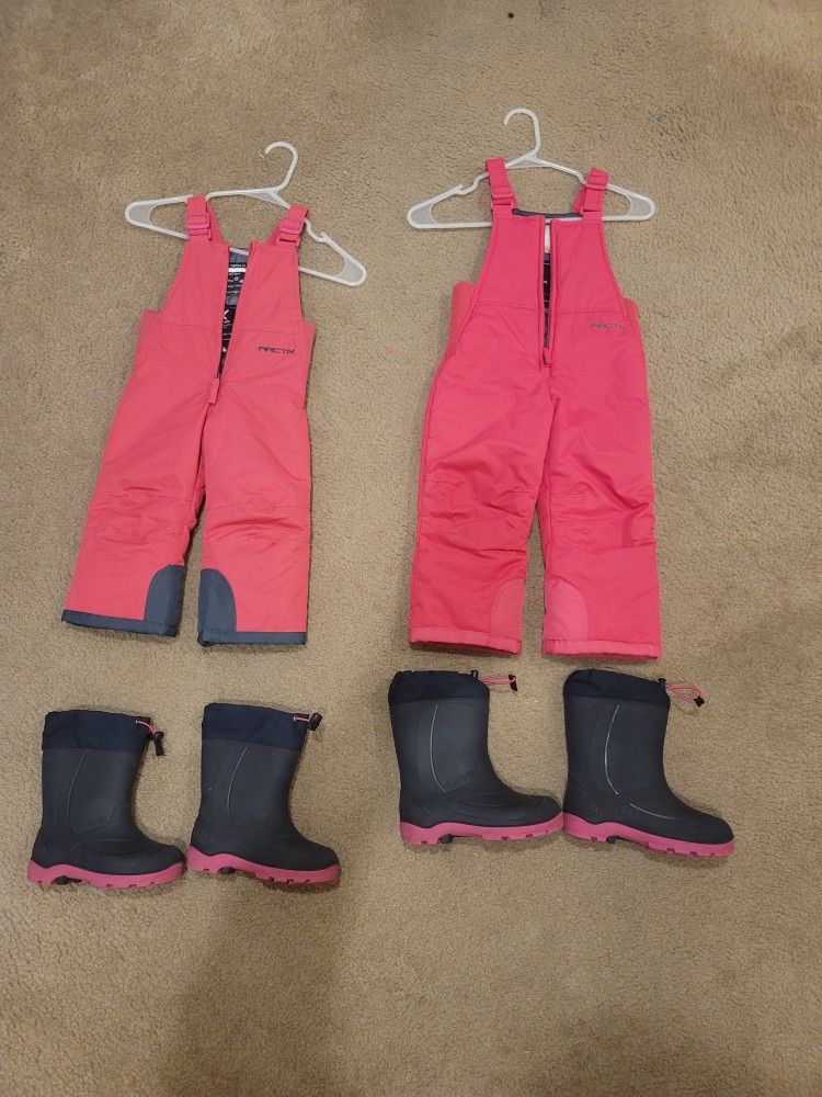 Winter rain snow boots Bib pants
waterproof warm (shoes: little kids
11,13; pants: 2T, 3T)