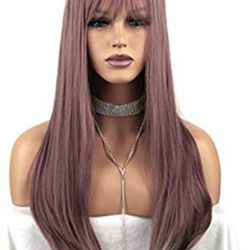 Lavendar Long Straight Layered Wig With Bangs