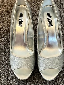 Womens Silver Peep Toe Heels