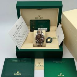 2024 Like new Rolex Datejust 41mm 18k Rolesor rose gold fluted bezel Chocolate stick dial 126331 two tone jubilee bracelet Full Set