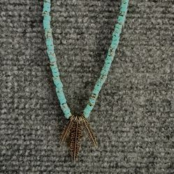 LUCKY BRAND Gold Tone Hematite Turquoise Style Feathercharm Pendant Necklace
