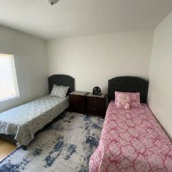 Twin Size Bed With Mattress And Side Tabel Set