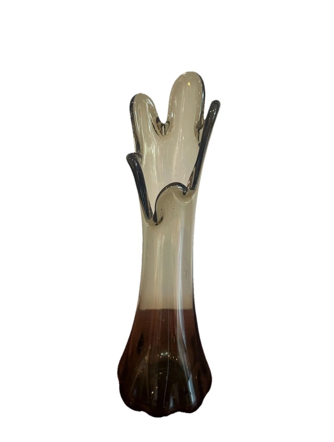 Five Finger Swung Vase Glass Vintage Retro MCM Green