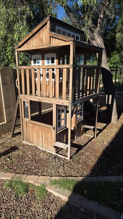 Wooden Two-Level Playset with Slide and Ladder