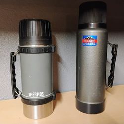 Vintage Steel Coffee Thermos Pair