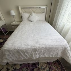 Full size bed frame with box and night stand from American Furniture