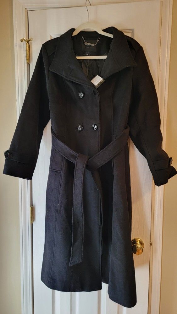 Women's Wool Black Trench Coat Sz XL - 10