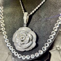 White Gold Rose & Chain