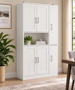 🤍 White Tall Storage Cabinet / Pantry Cabinet