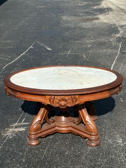 Luxury Marble Top Coffee Table Heavy Carved Wood Mediterranean Style