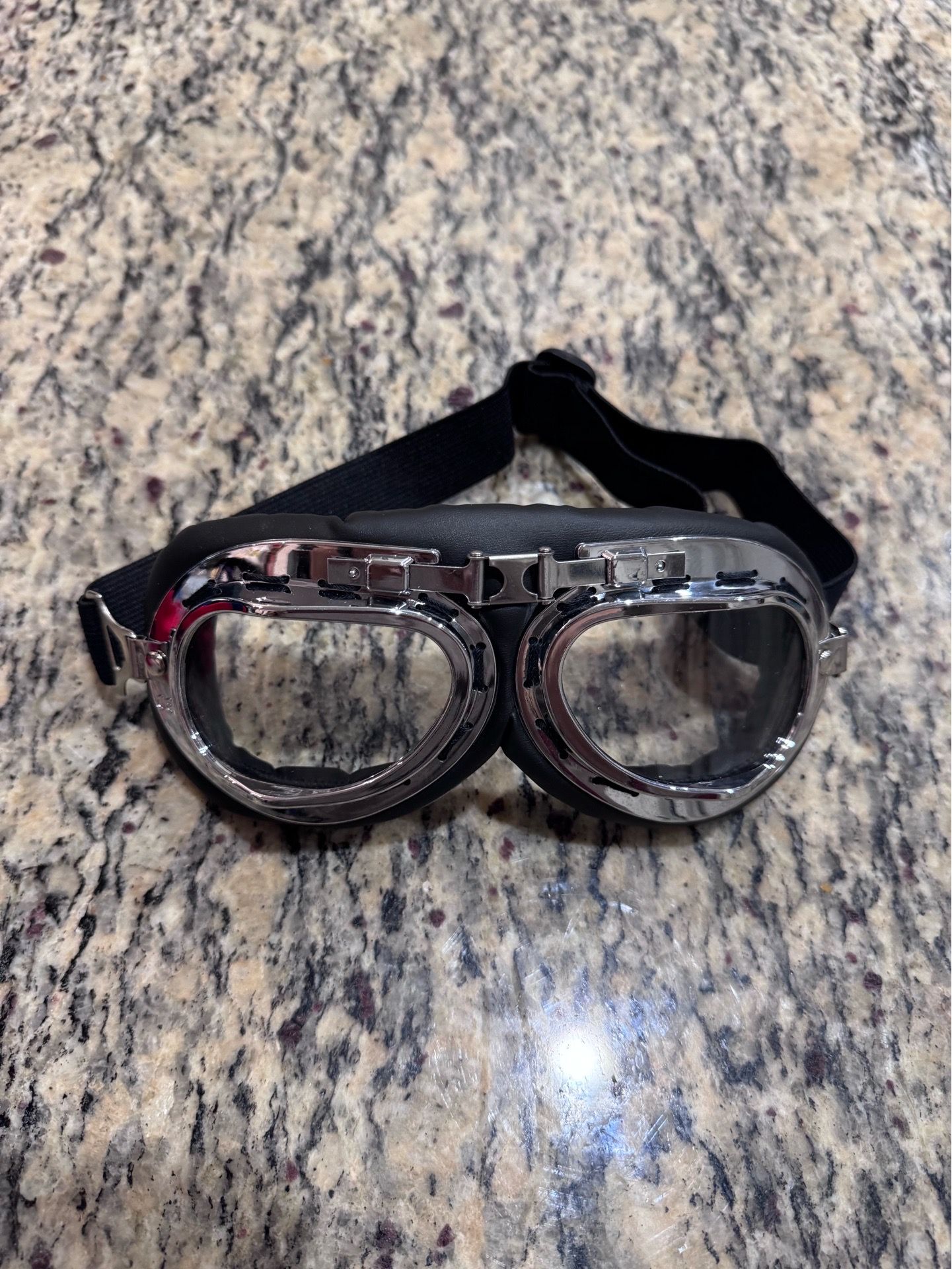 Vintage Motorcycle Aviator Goggles Chrome Black Retro Riding Glasses