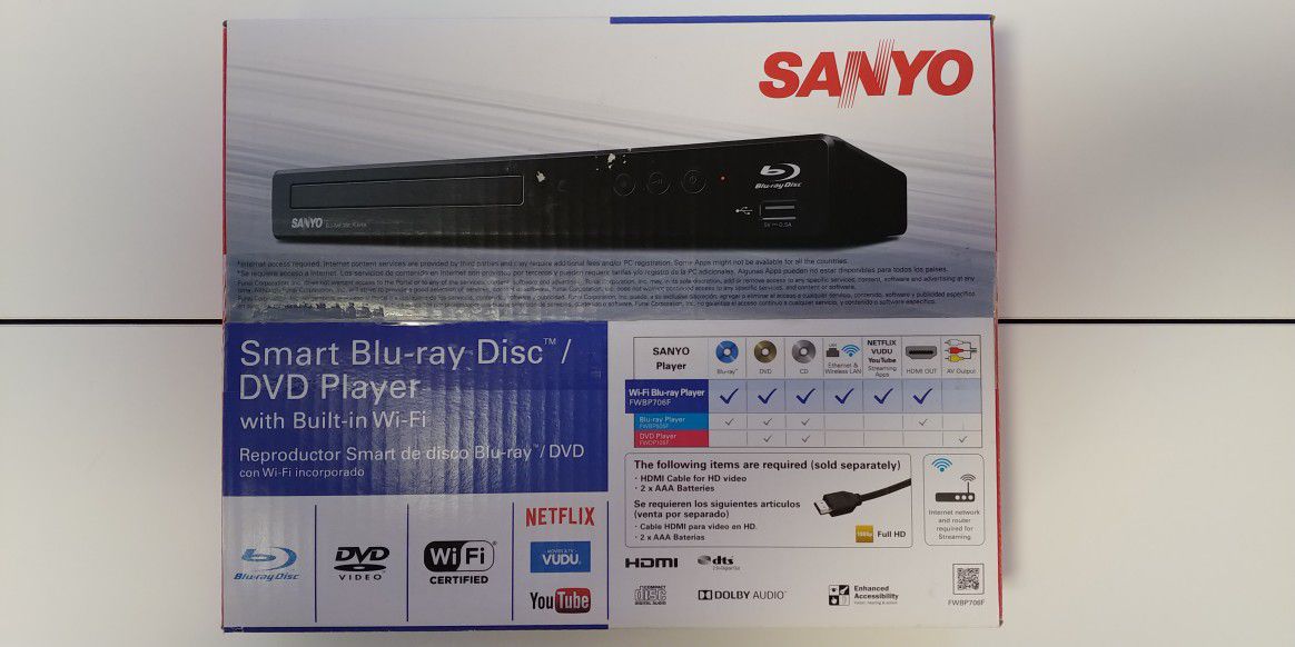 NEW Sanyo Blu-ray / DVD Player with Built-in WiFi and USB Port FWBP706F