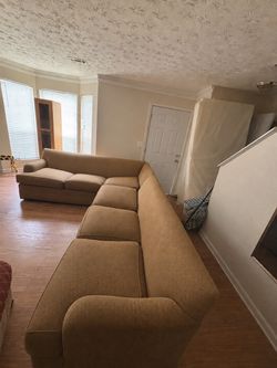 Large Tan Fabric Sectional Sofa