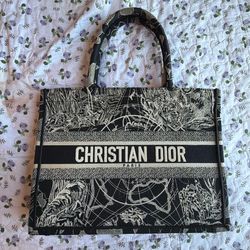 Embroidered Black and White Canvas Tote Bag