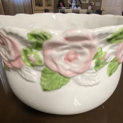 VINTAGE PIO CALIFORNIA POTTERY PINK ROSES BOWL