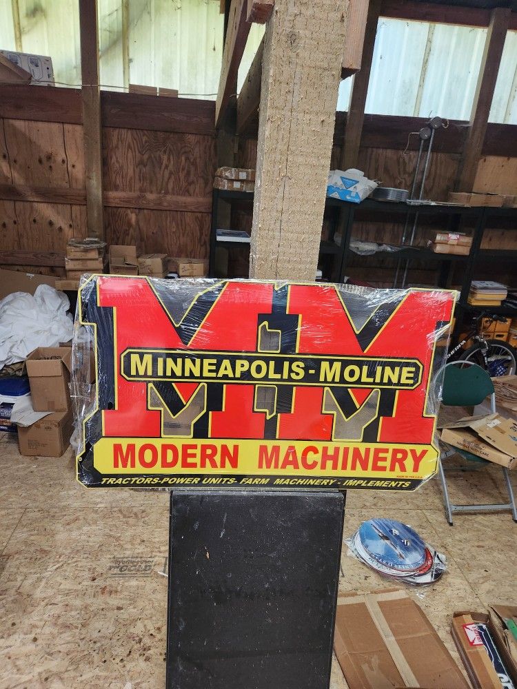 Huge Minneapolis Moline Farm Tractor Equipment Steel Metal Sign