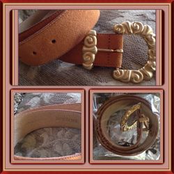 Nordstrom Womens Genuine Pig Suede Golden Brown Leather Belt ~ NWOT Size Medium 34-1/4" x 1-1/4”