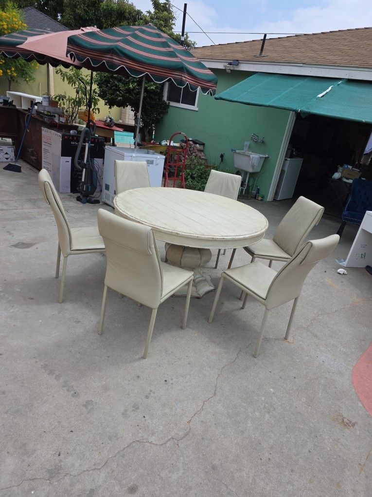 Rustic Dining Table & Chairs & Swivel Turntable