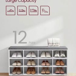 White Shoe Storage Bench with Cushion 