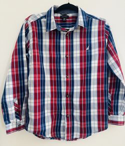 Nautica Boys Plaid Button-Down Shirt – Size L (14/16)