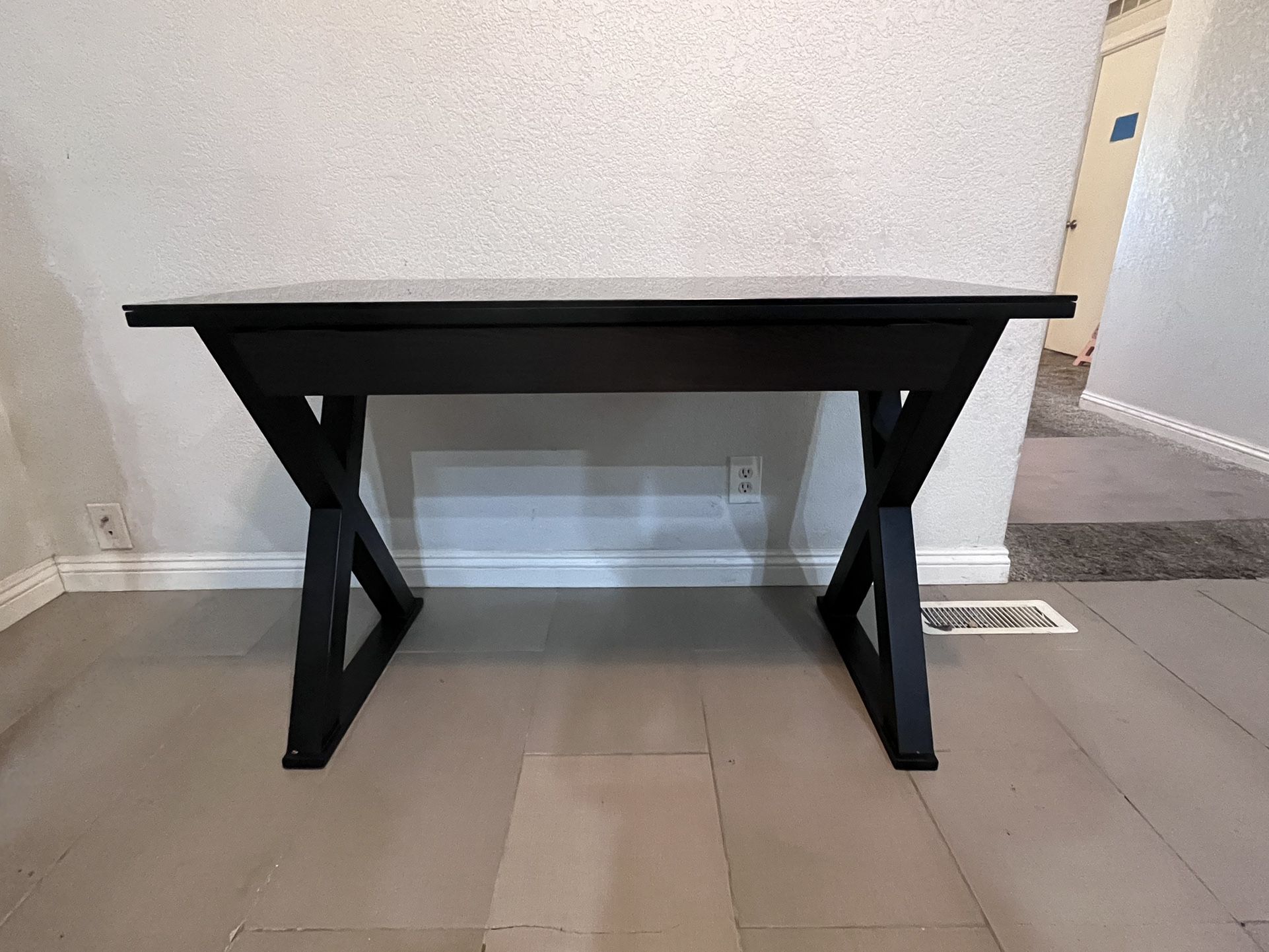 Black Glass Top Desk With Slidding Drawer 