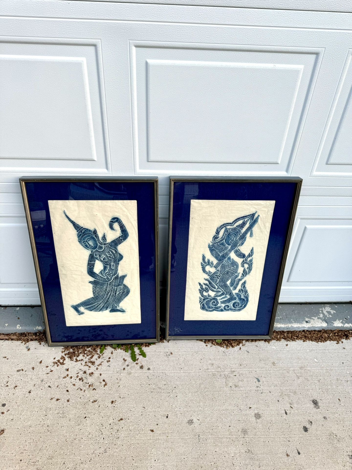 Thai Grave Rubbing Relief Framed Artwork Set