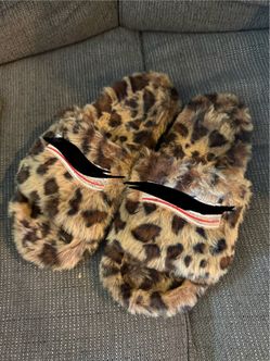 Balenciaga Leopard Cheetah Print Faux Fur Slides