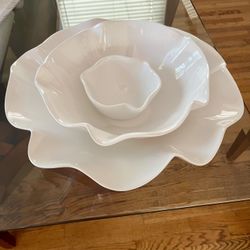 Three-piece ceramic fruit and salad serving set ,White Color 