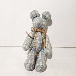 Vintage 8" Stuffed Hand-made Jointed Teddy Bear  Keepsake Striped Patchwork