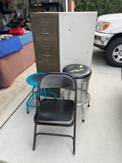 Metal cabinets and stools