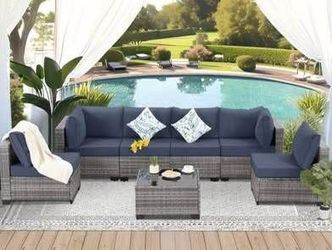 New & Assembled  7 Piece Outdoor Wicker Patio Furniture Set Rattan Sectional Sofa Couch Patio Conv