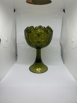 Vintage 1960's Olive Indiana Glass Duette Pattern Decorative Goblet