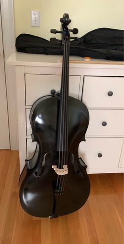 4/4 Full Size Black Cello with Gig Bag, Bow, Rosin, Bridge