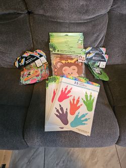 Party Supllies. 11 Bags Of Jungle Party Masks 88 Pcs/15 Bags Dinosaur Stickers 225 Pcs/13 Bags Siral Tassels 39pcs. All New