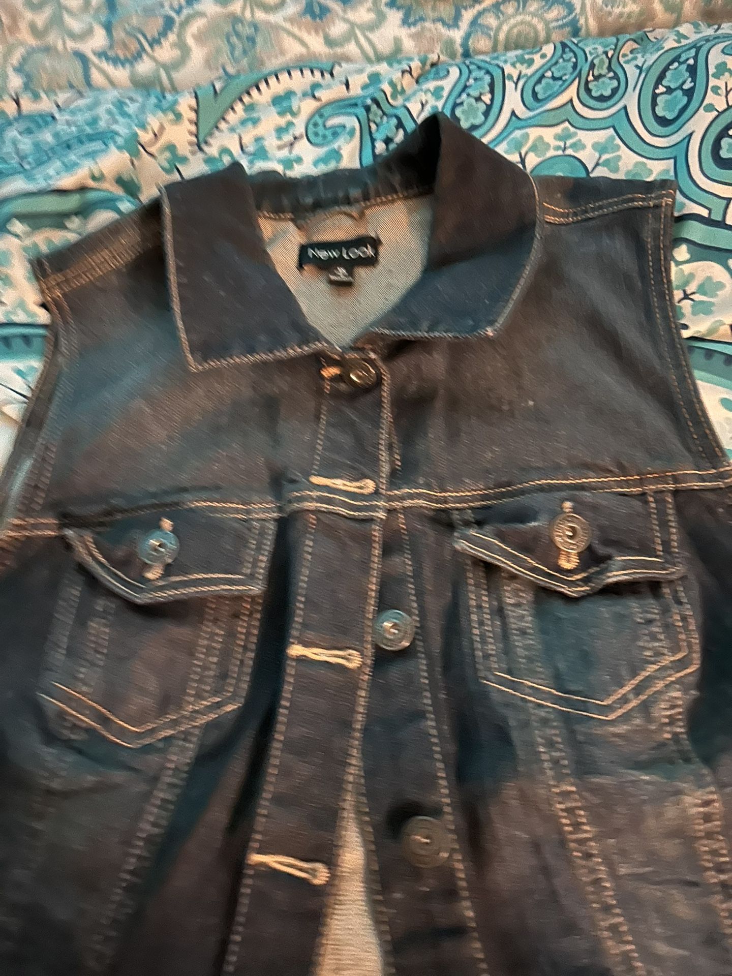 Jean vest And Striped Stretchy Jeans Skirt