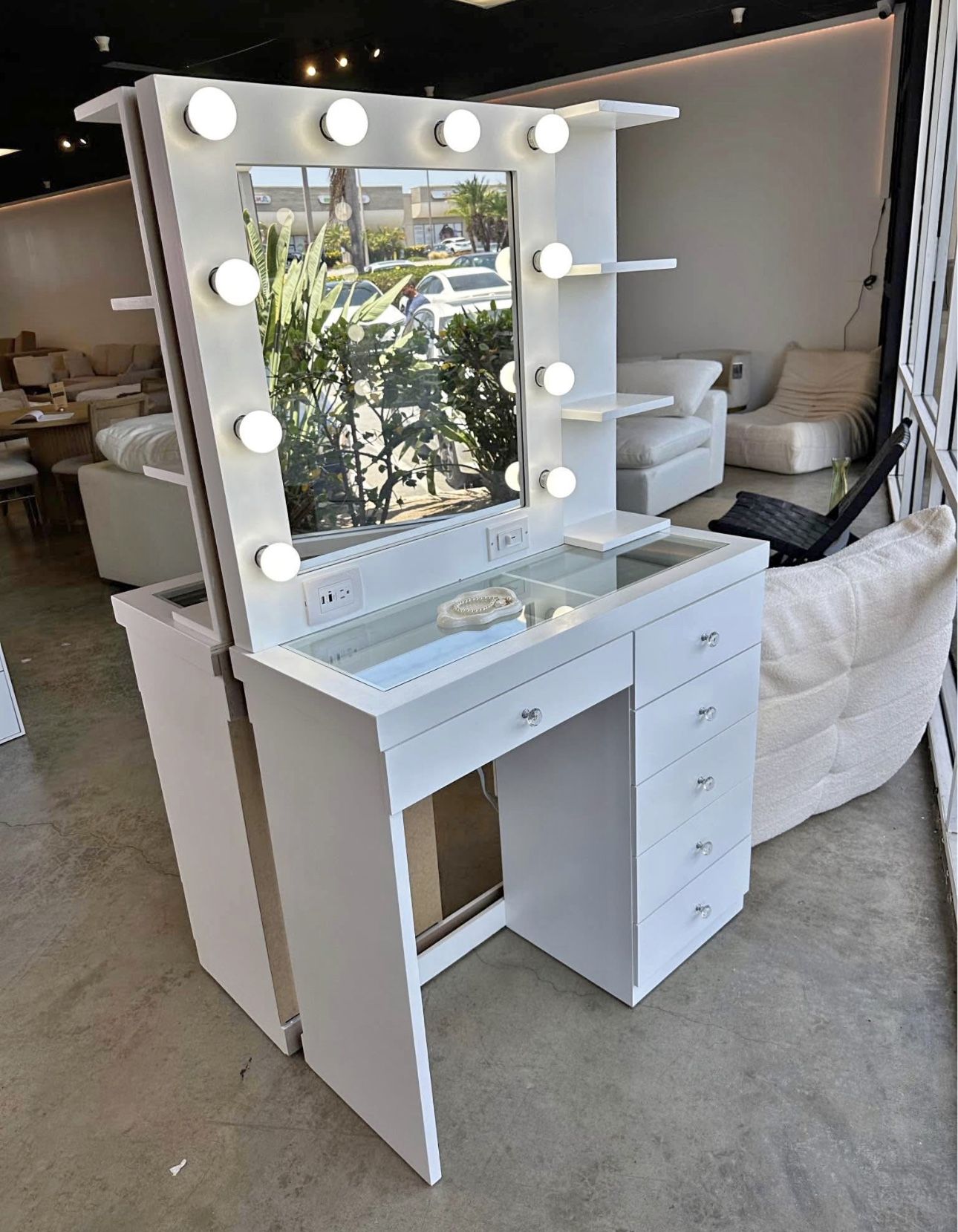 NEW Vanity Mirror & Table Desk Set for Make Up Room Organizer or Salon Furniture
